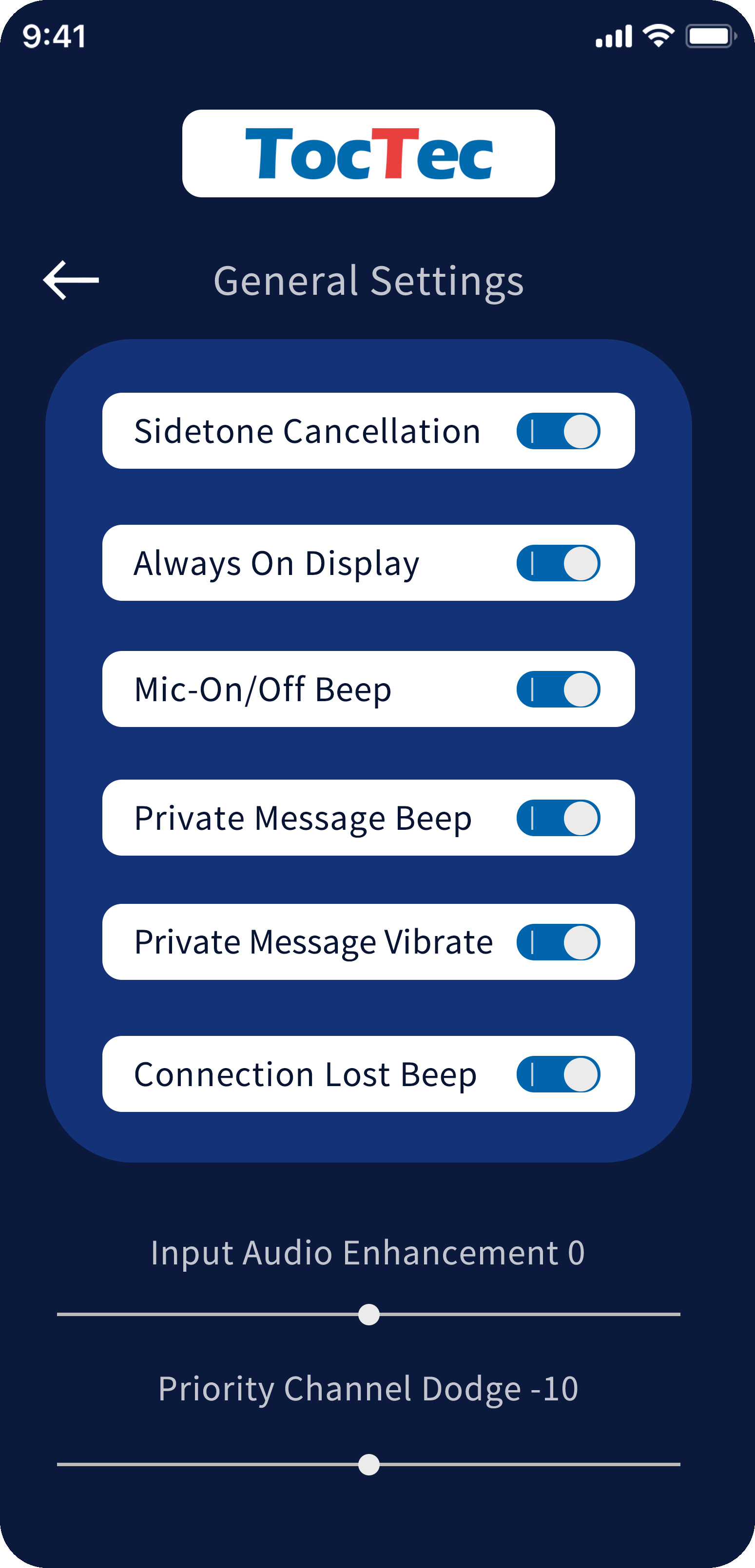 IToc-0 intercom app general settings