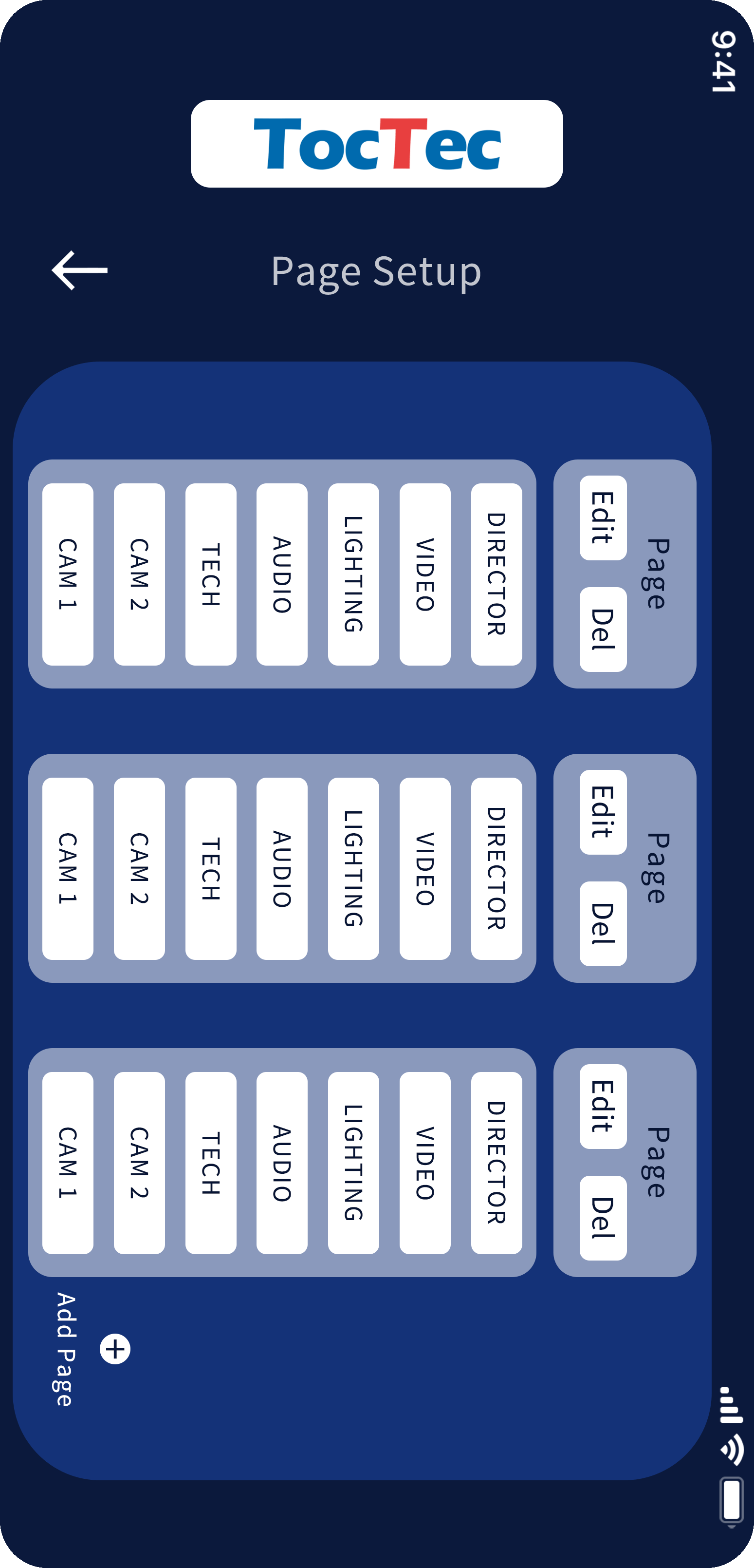 IToc-0 mobile app page setting